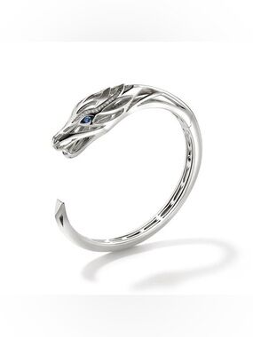 John Hardy Silver Naga Dragon Cuff with Blue Sapphire Eye and Diamond Pave (NEW)